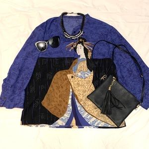 Asian, button down 90s style retro shirt